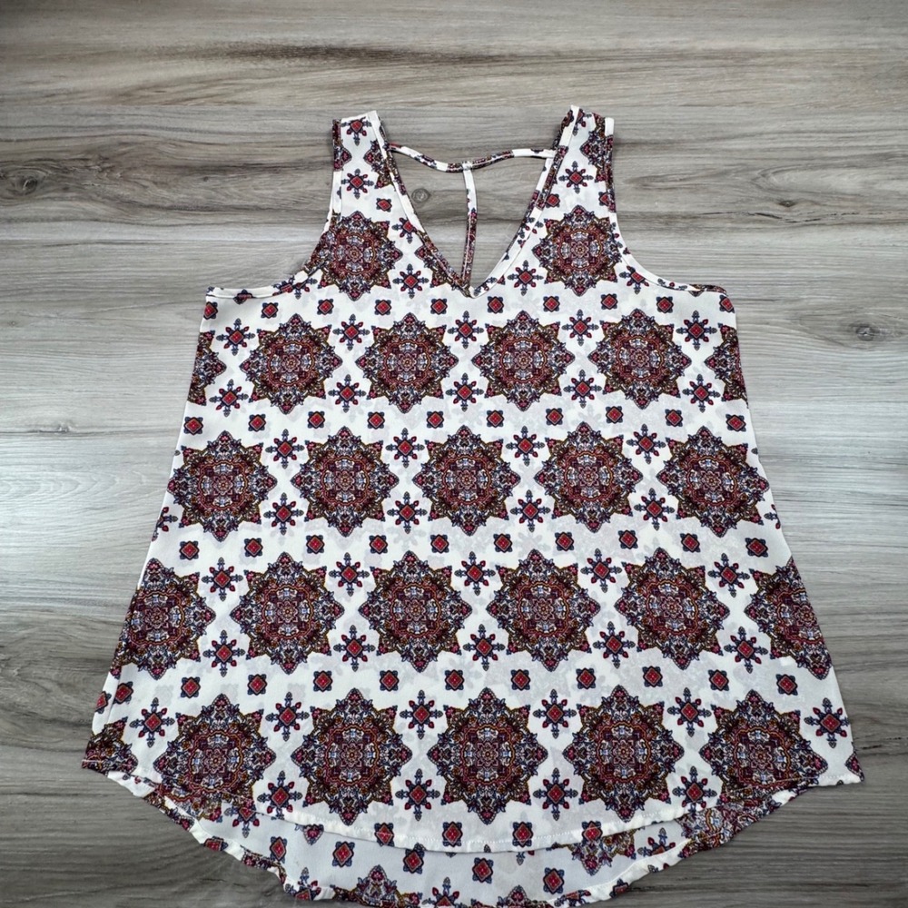 Pink Rose Vintage Boho Medallion Print Tank Top Women's Size M